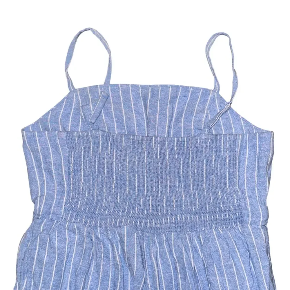 Old Navy Sleeveless Cami Jumpsuit Women's Size XL Blue Striped Linen Blend